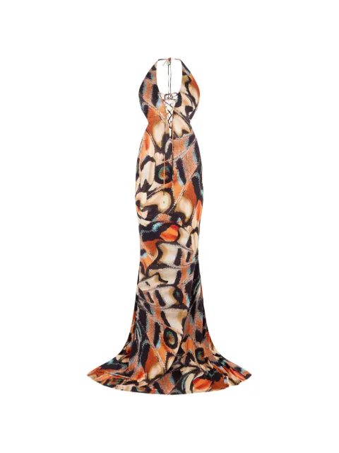 Roberto Cavalli butterfly-print lace-up maxi dress