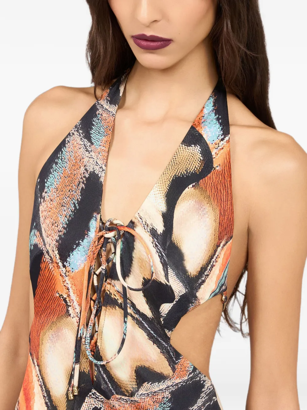 Roberto Cavalli maxi-dress met vlinderprint en veters Zwart