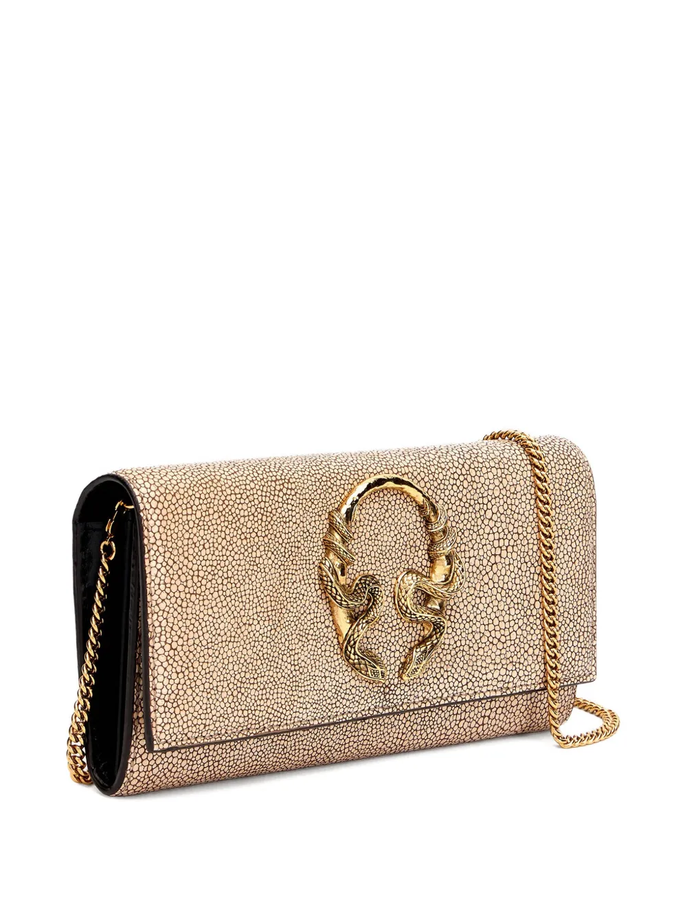 Roberto Cavalli Portemonnee met slangenplakkaat en stekelig effect Beige