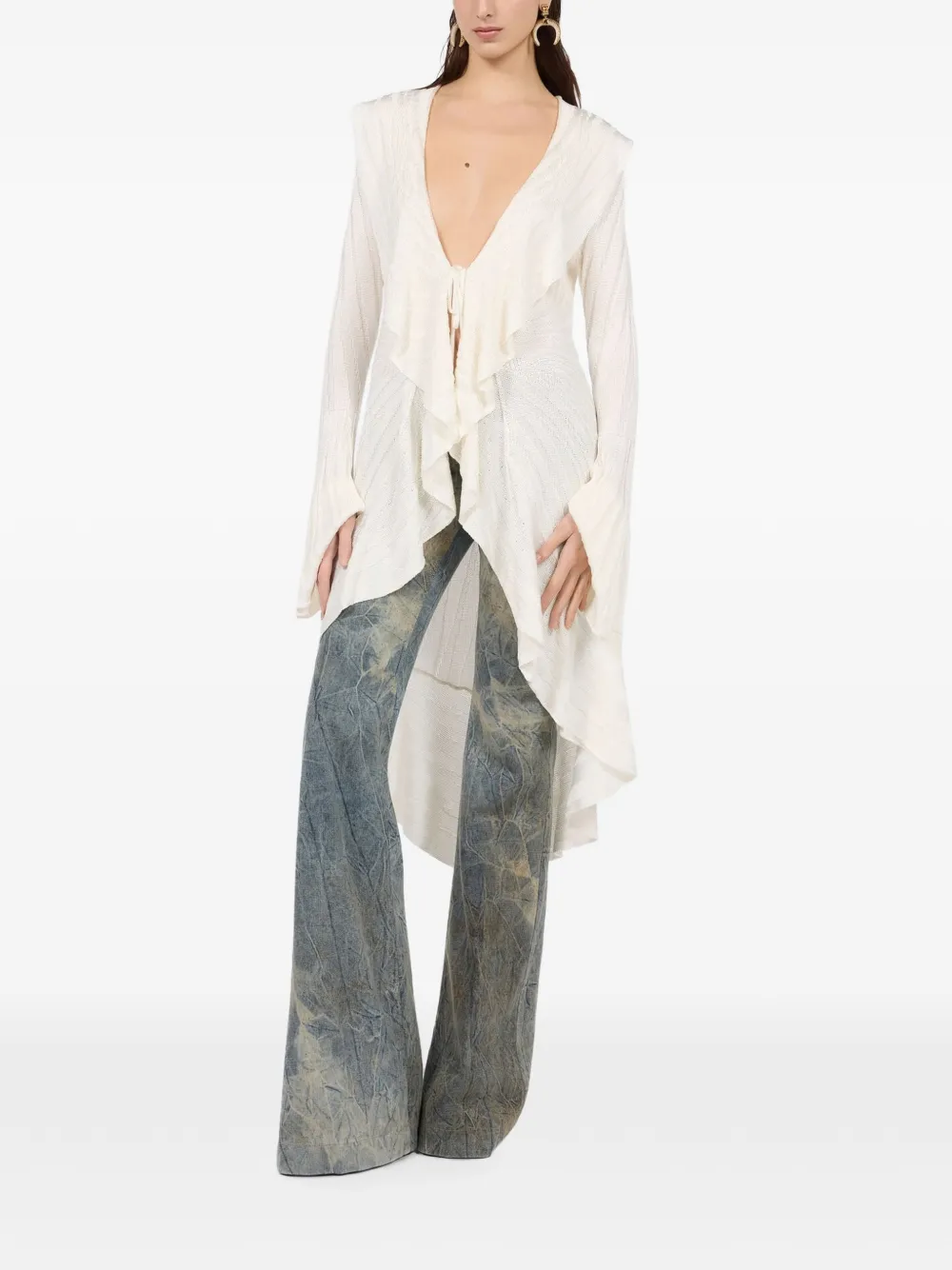Roberto Cavalli Vest met ruches en flared mouwen Beige