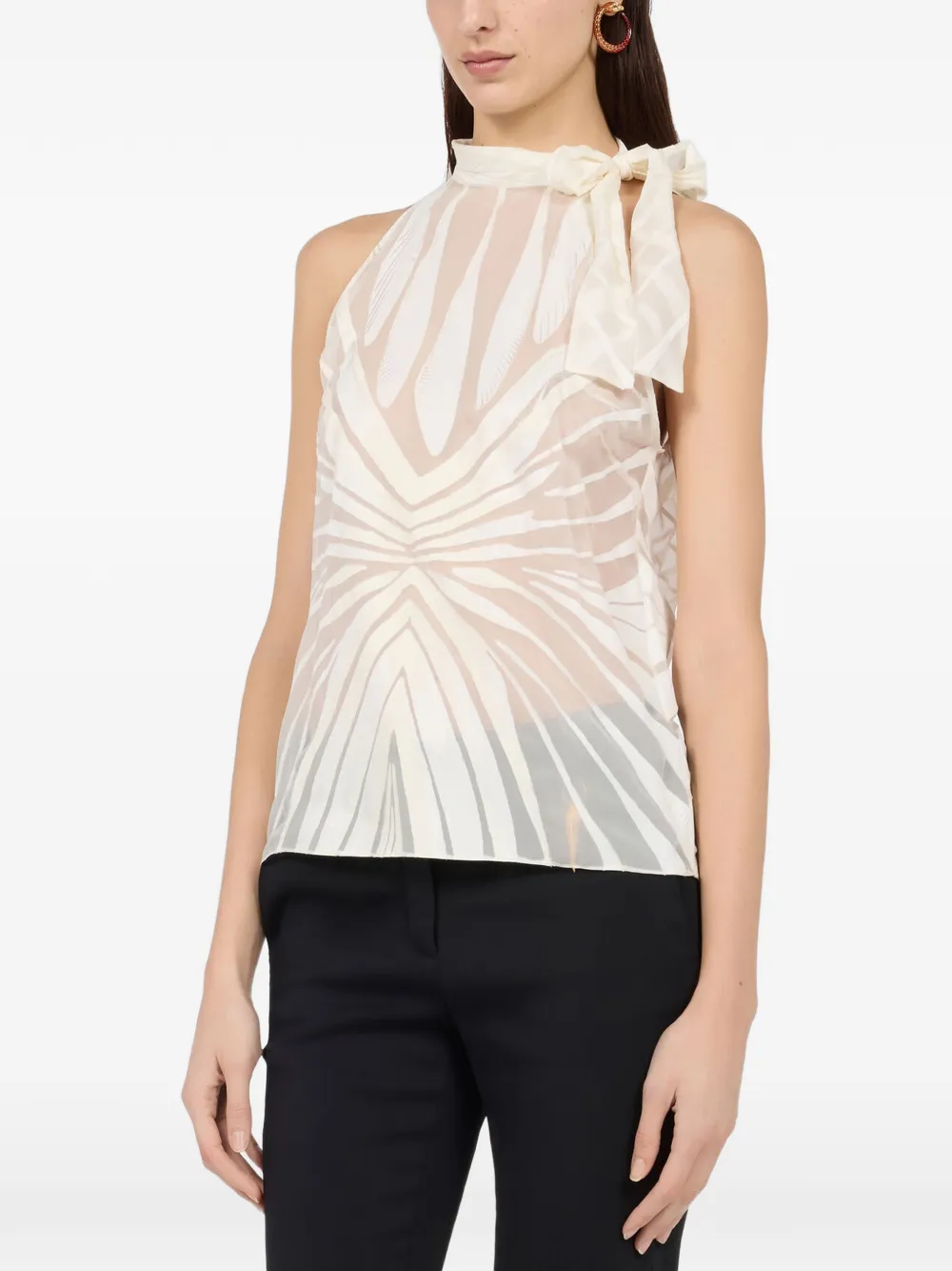 Roberto Cavalli Top met strikdetail en Ray-print Beige
