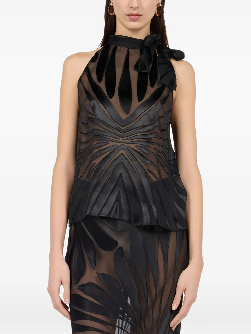 Roberto Cavalli Top met strikdetail en Ray-patroon Zwart