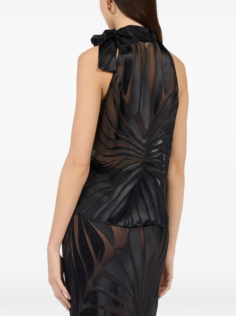 Roberto Cavalli Top met strikdetail en Ray-patroon Zwart