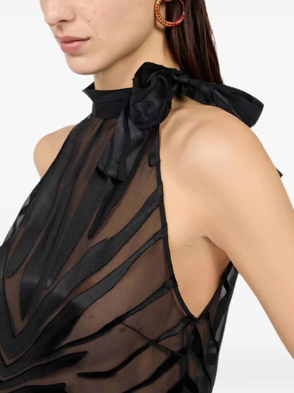 Roberto Cavalli Top met strikdetail en Ray-patroon Zwart