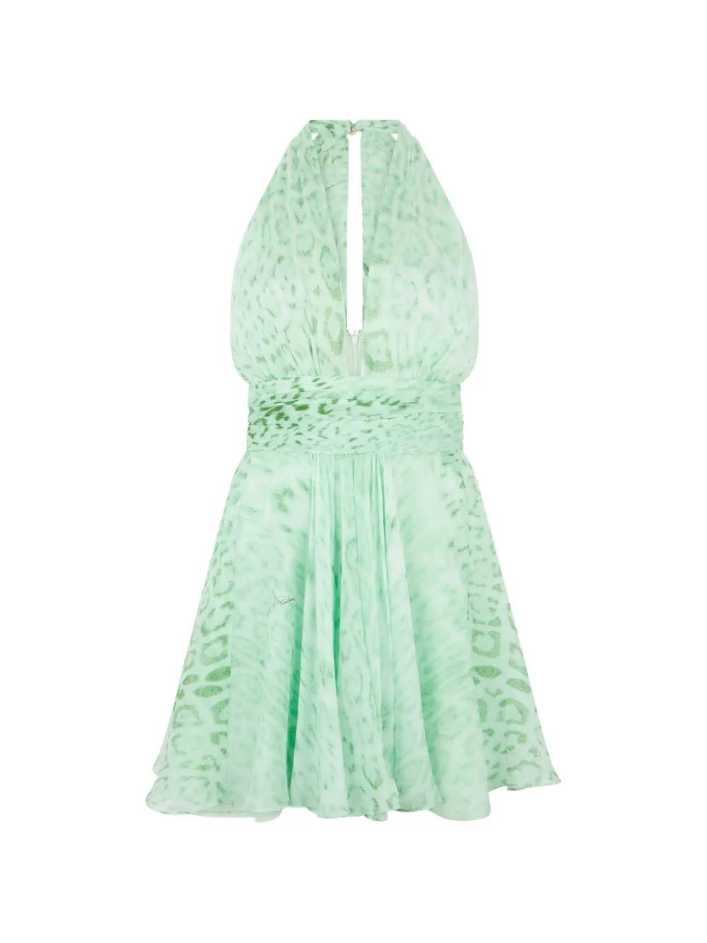 Roberto Cavalli leopard-print halterneck mini dress - Green