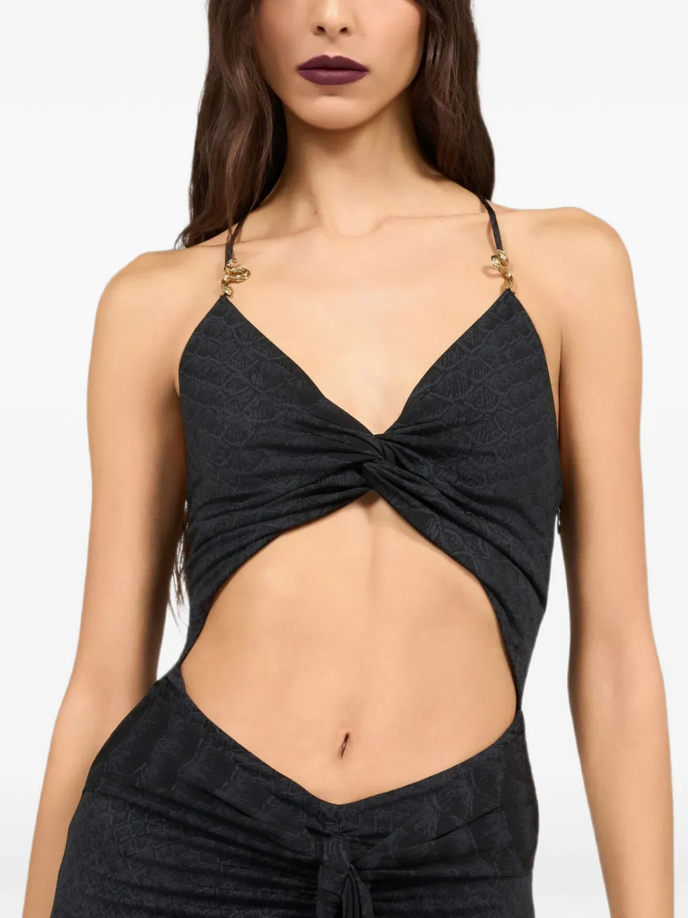 Roberto Cavalli Maxi-jurk met slangendetail en uitgesneden details Zwart