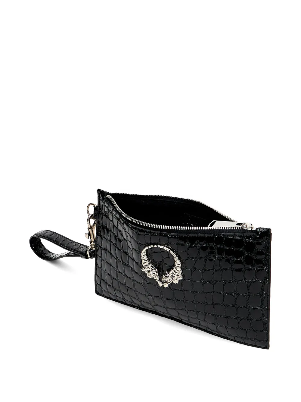 Roberto Cavalli Clutch met krokodillen-reliëf en tijger-patroon Zwart