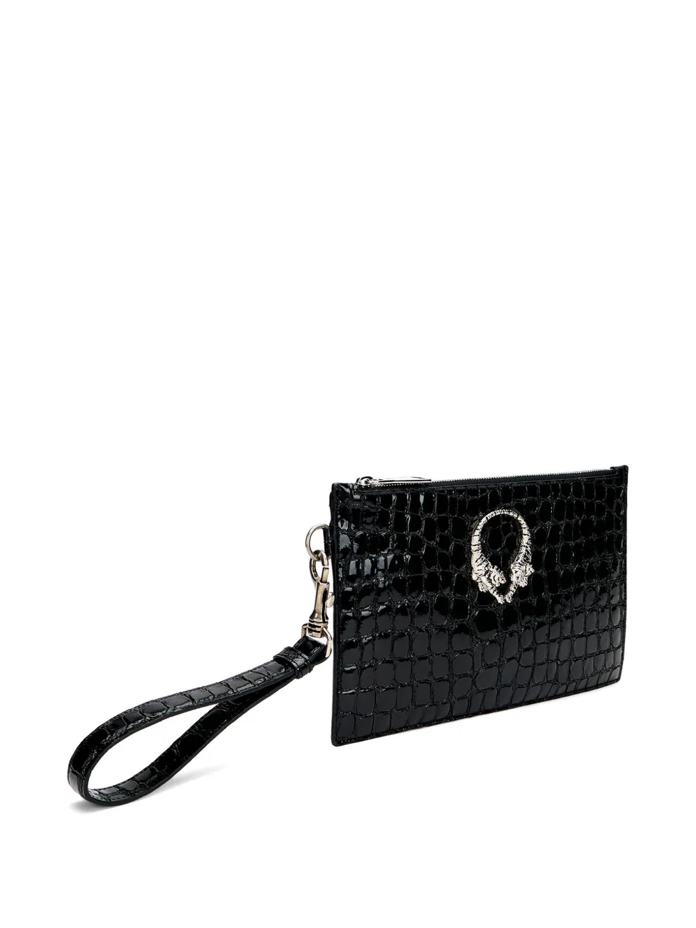 Roberto Cavalli Clutch met krokodillen-reliëf en tijger-patroon Zwart