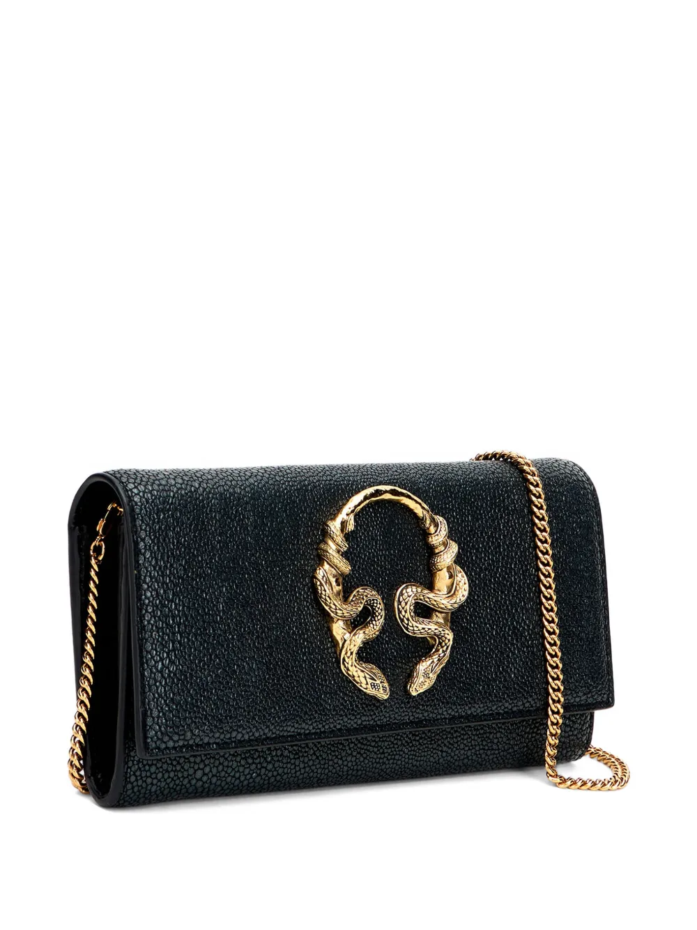 Roberto Cavalli Portemonnee met slangen-detail en kettingbandje Zwart