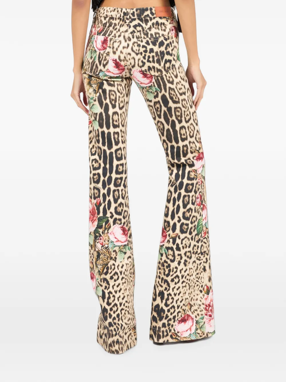 Roberto Cavalli Broek met bloemenprint en jaguarprint Beige