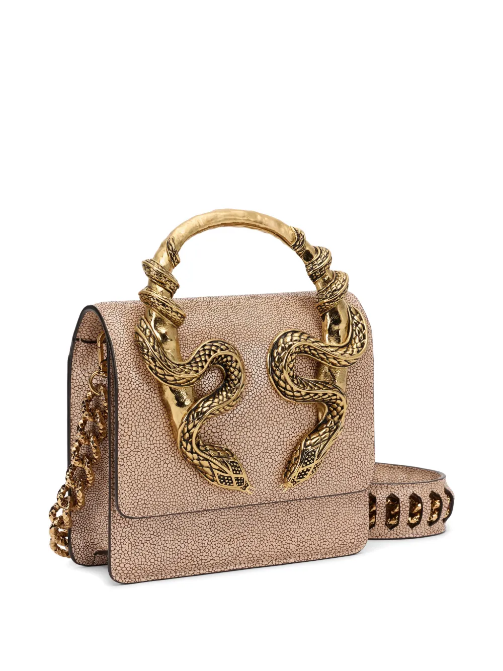 Roberto Cavalli Serpenti clutch met stingray-effect Beige