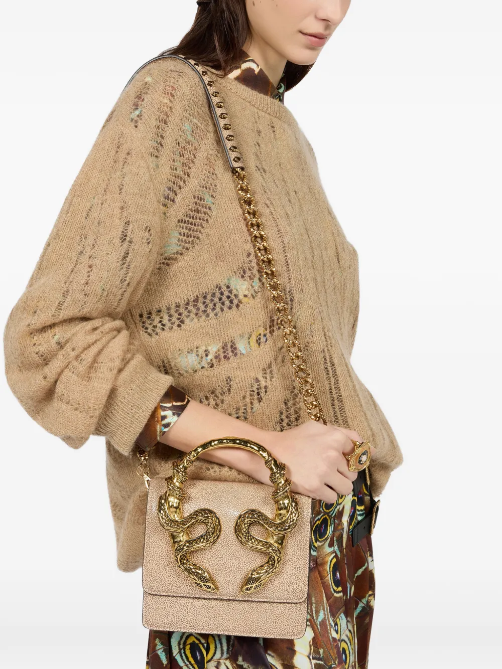 Roberto Cavalli Serpenti clutch met stingray-effect Beige