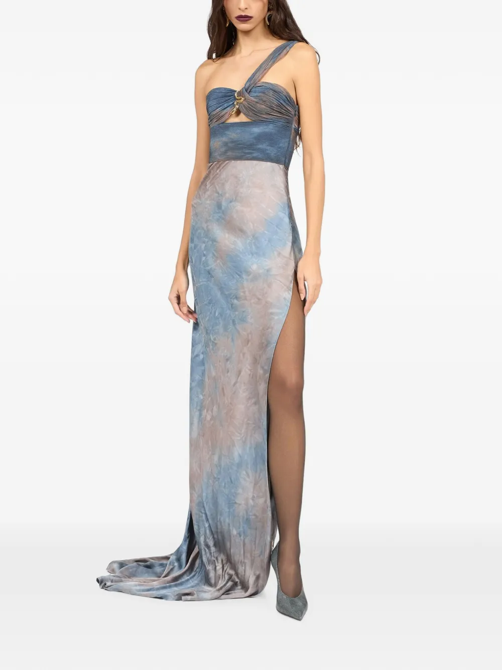Roberto Cavalli Asymmetrische maxi-jurk met slang-plakkaat Blauw