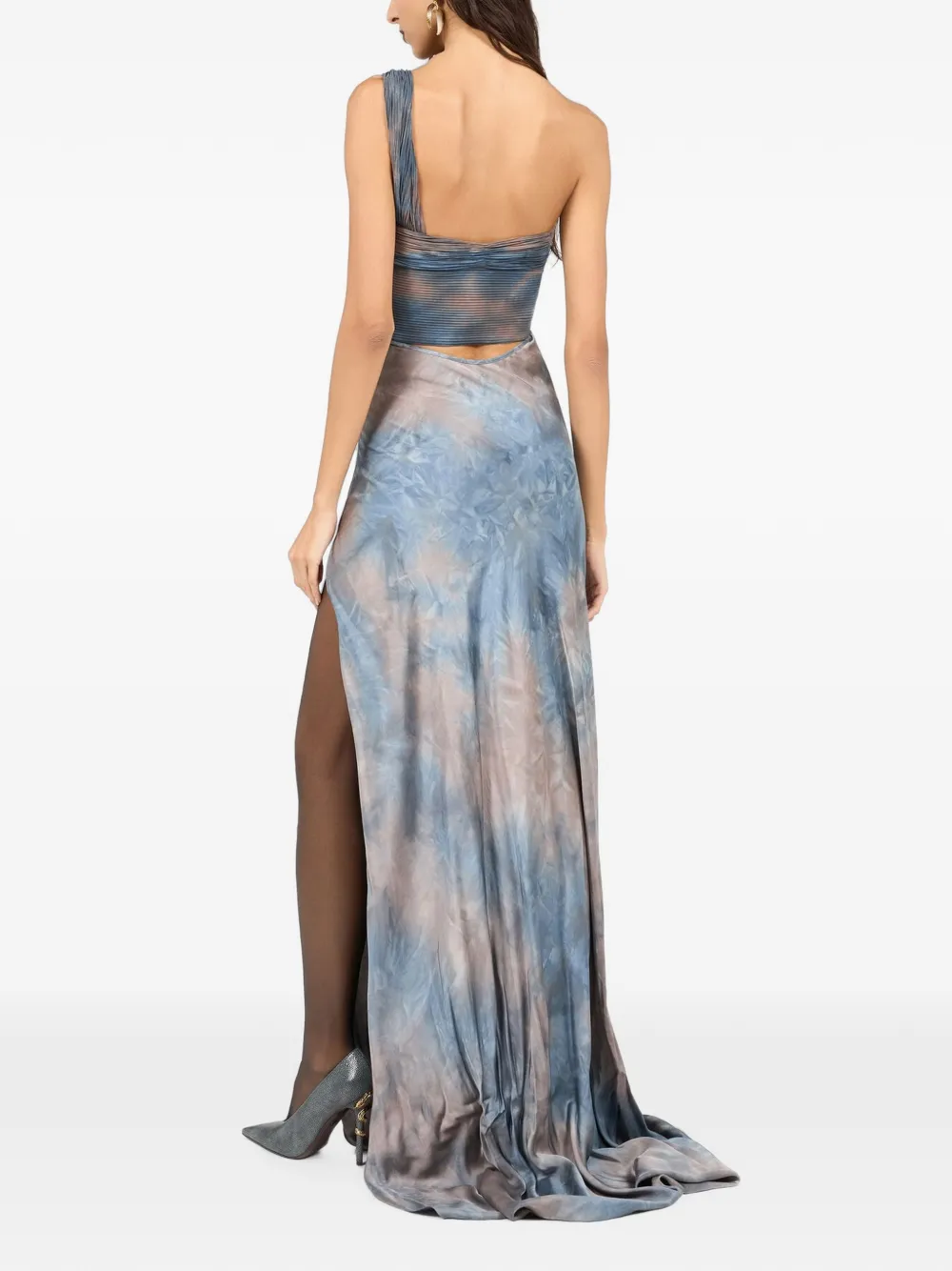 Roberto Cavalli Asymmetrische maxi-jurk met slang-plakkaat Blauw