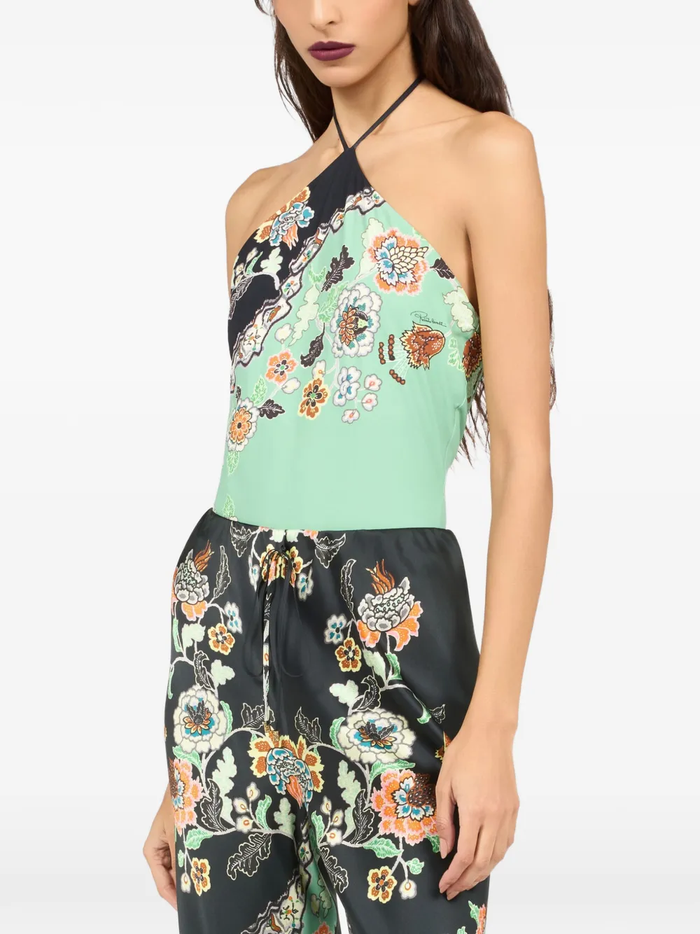 Roberto Cavalli Body met bloemenprint Groen
