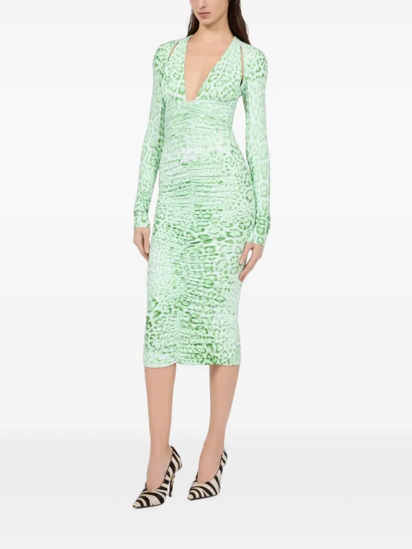 green jaguar dress Roberto Cavalli jaguar-print Ruched Midi | LowStock:44095974047795