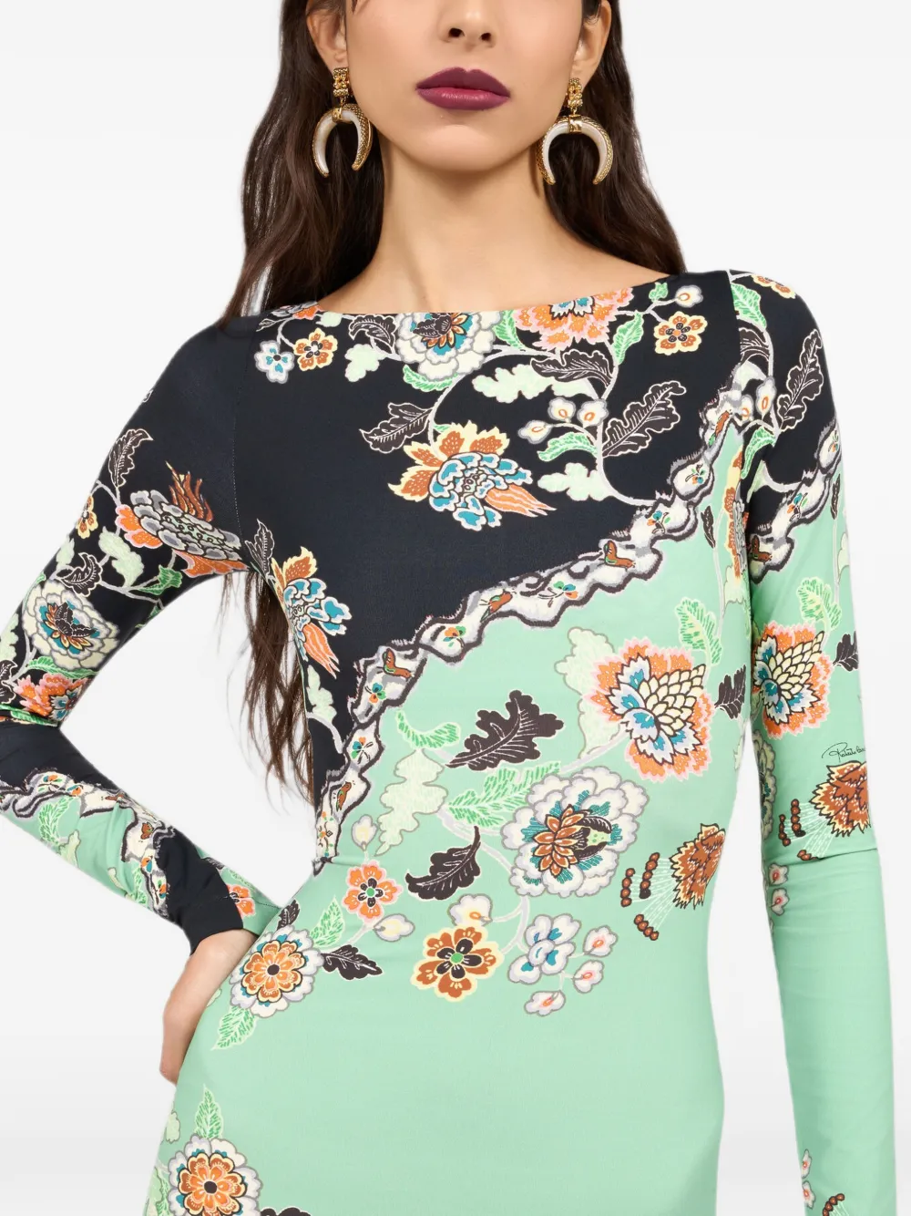 Roberto Cavalli Maxi-jurk met bloemenprint Zwart