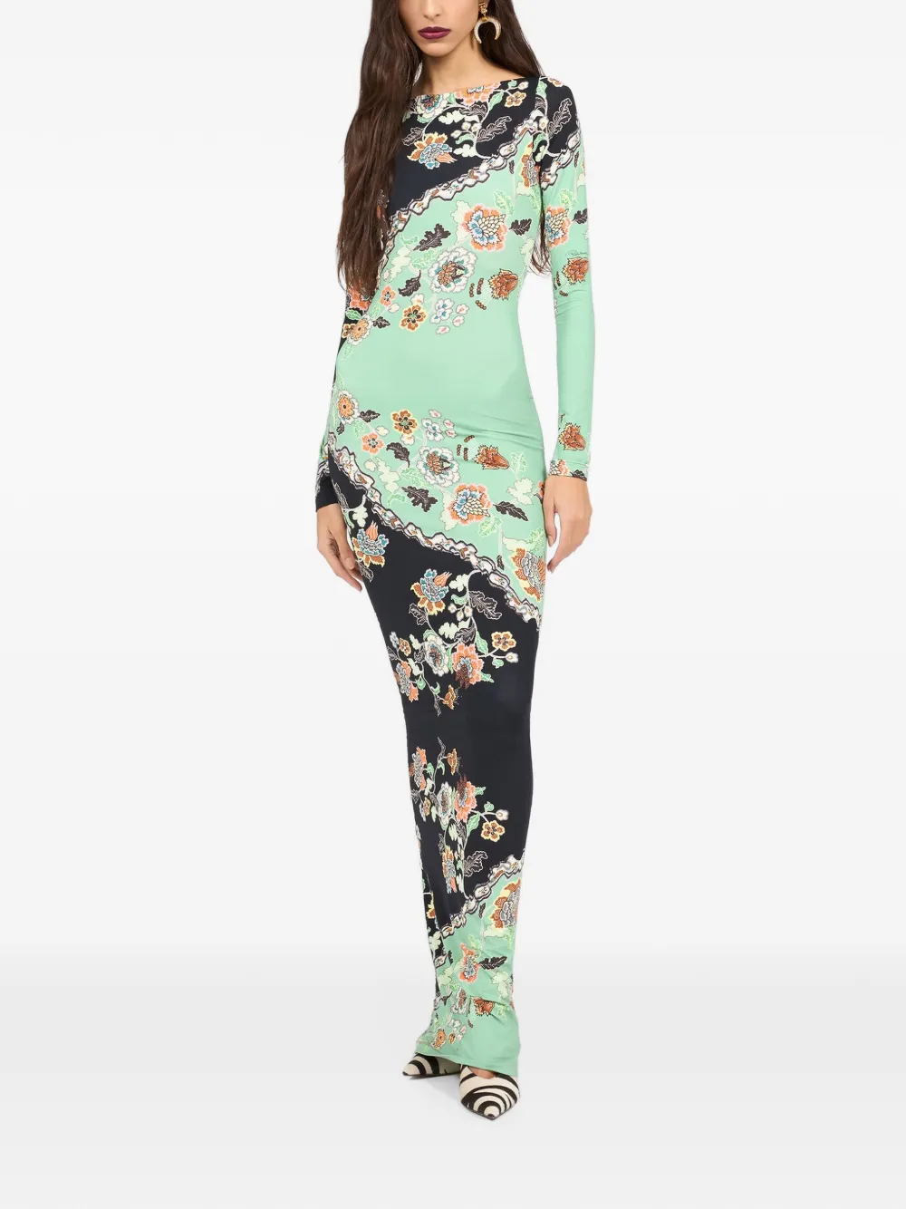 Roberto Cavalli Maxi-jurk met bloemenprint Zwart