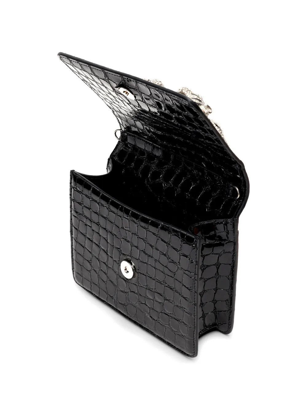 Roberto Cavalli Clutch met krokodillen-reliëf en tijger-handgreep Zwart