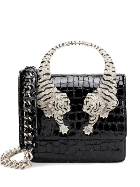 Roberto Cavalli croc-effect tiger-handle clutch bag