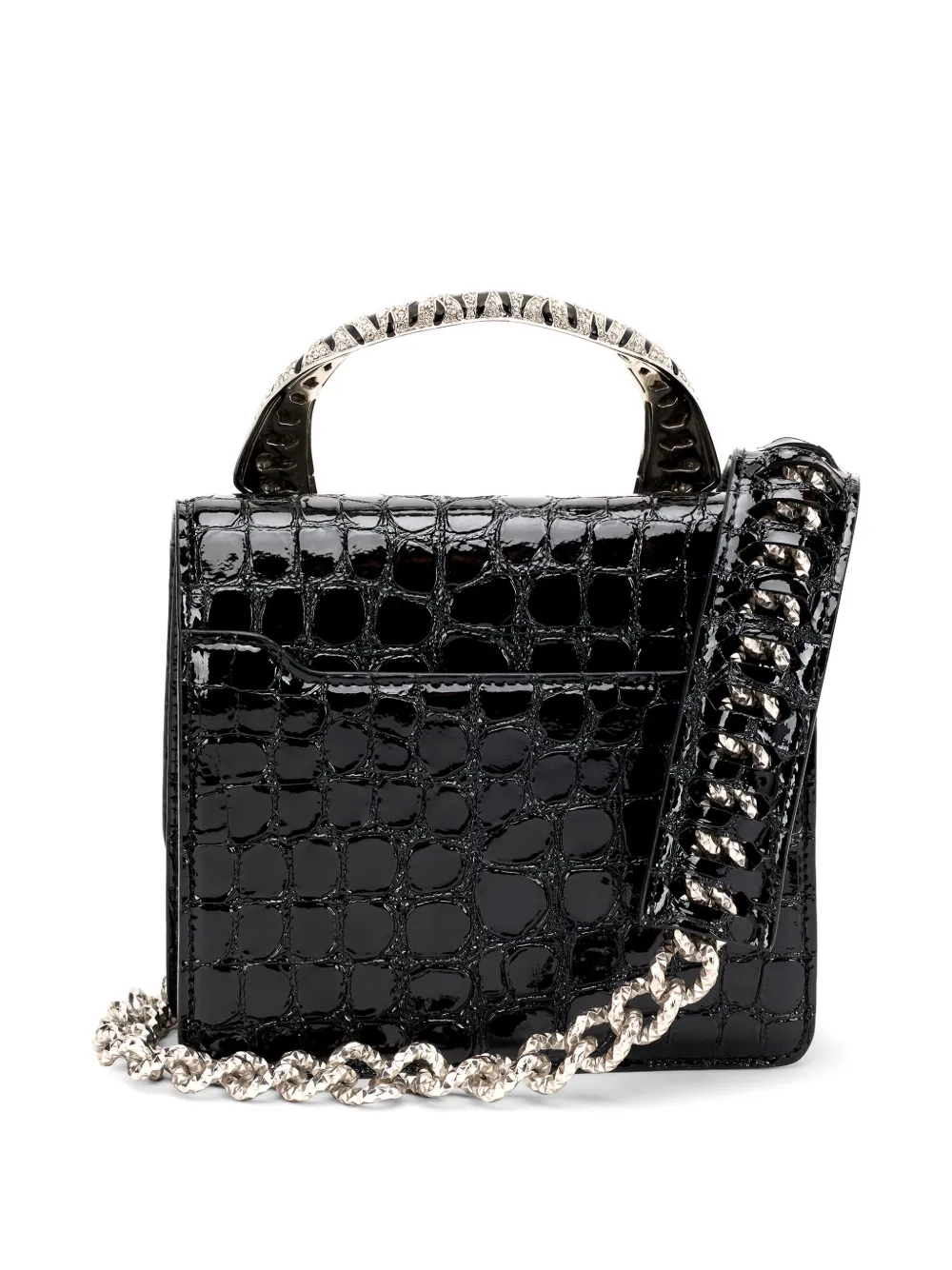 Roberto Cavalli Clutch met krokodillen-reliëf en tijger-handgreep Zwart