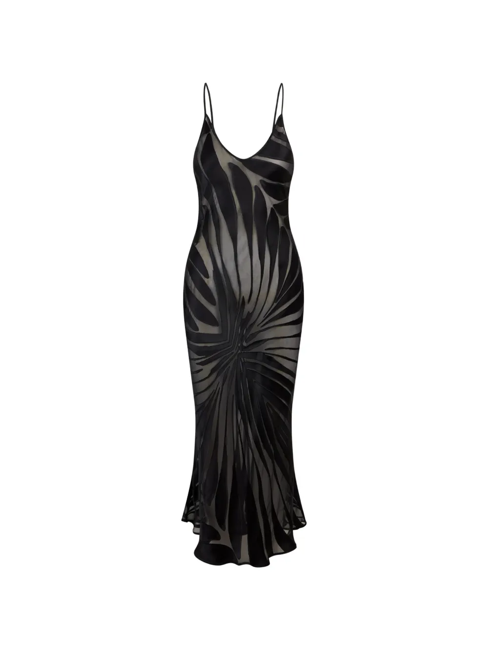 Roberto Cavalli Devoré-Midikleid mit Spaghettiträgern - Schwarz
