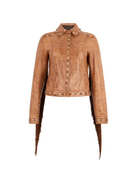 Roberto Cavalli fringed-detail stud-embellished jacket
