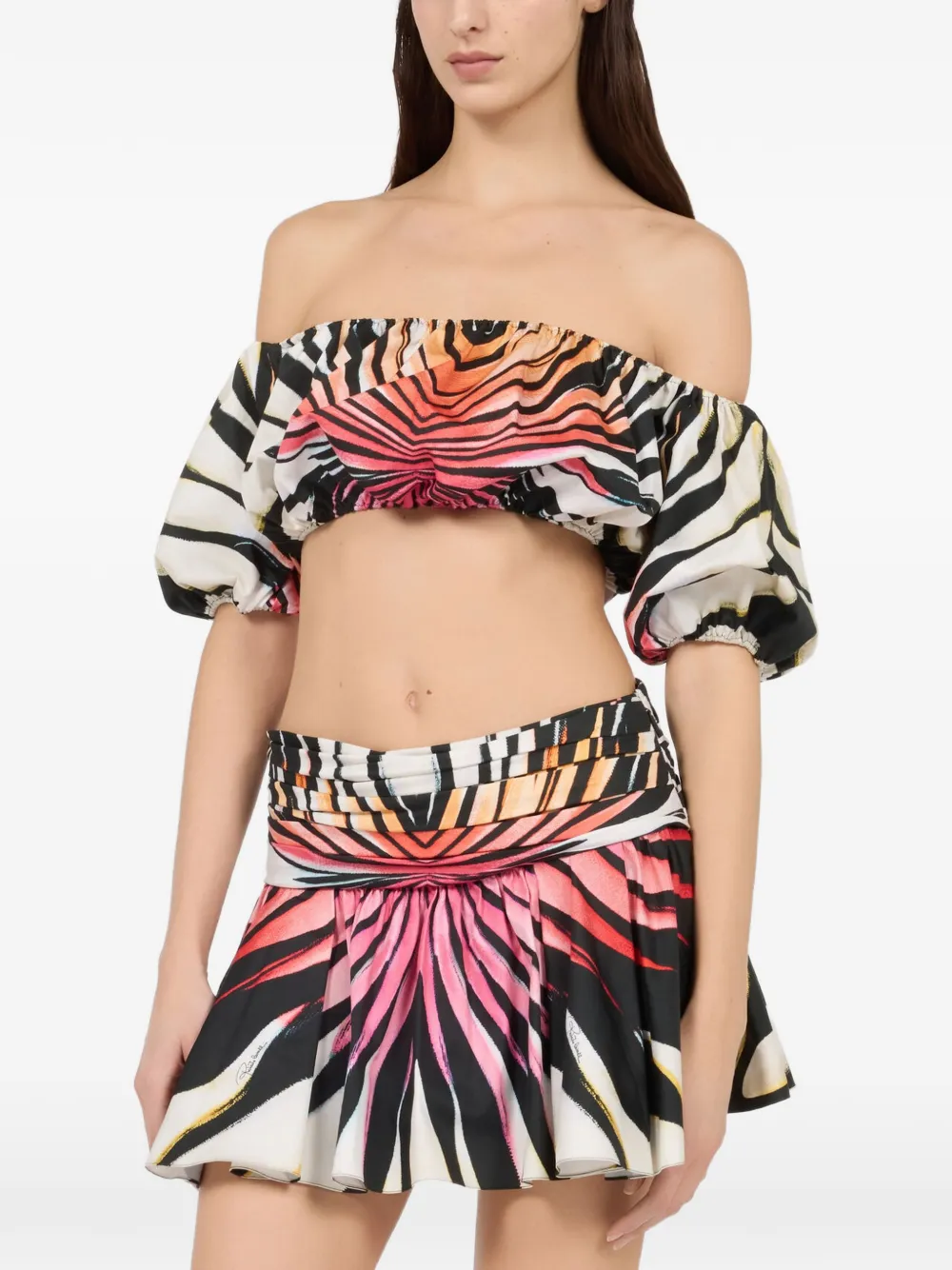 Roberto Cavalli Ray of Paradise-print off-the-shoulder top - Black