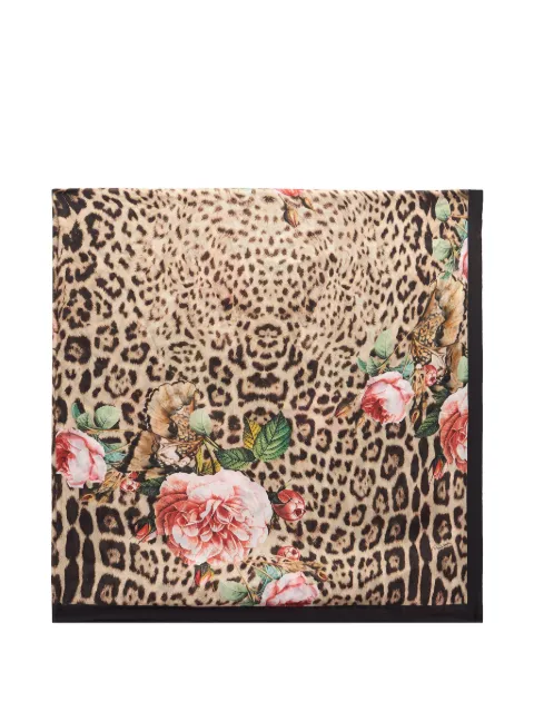 Roberto Cavalli leopard-print floral-motif scarf