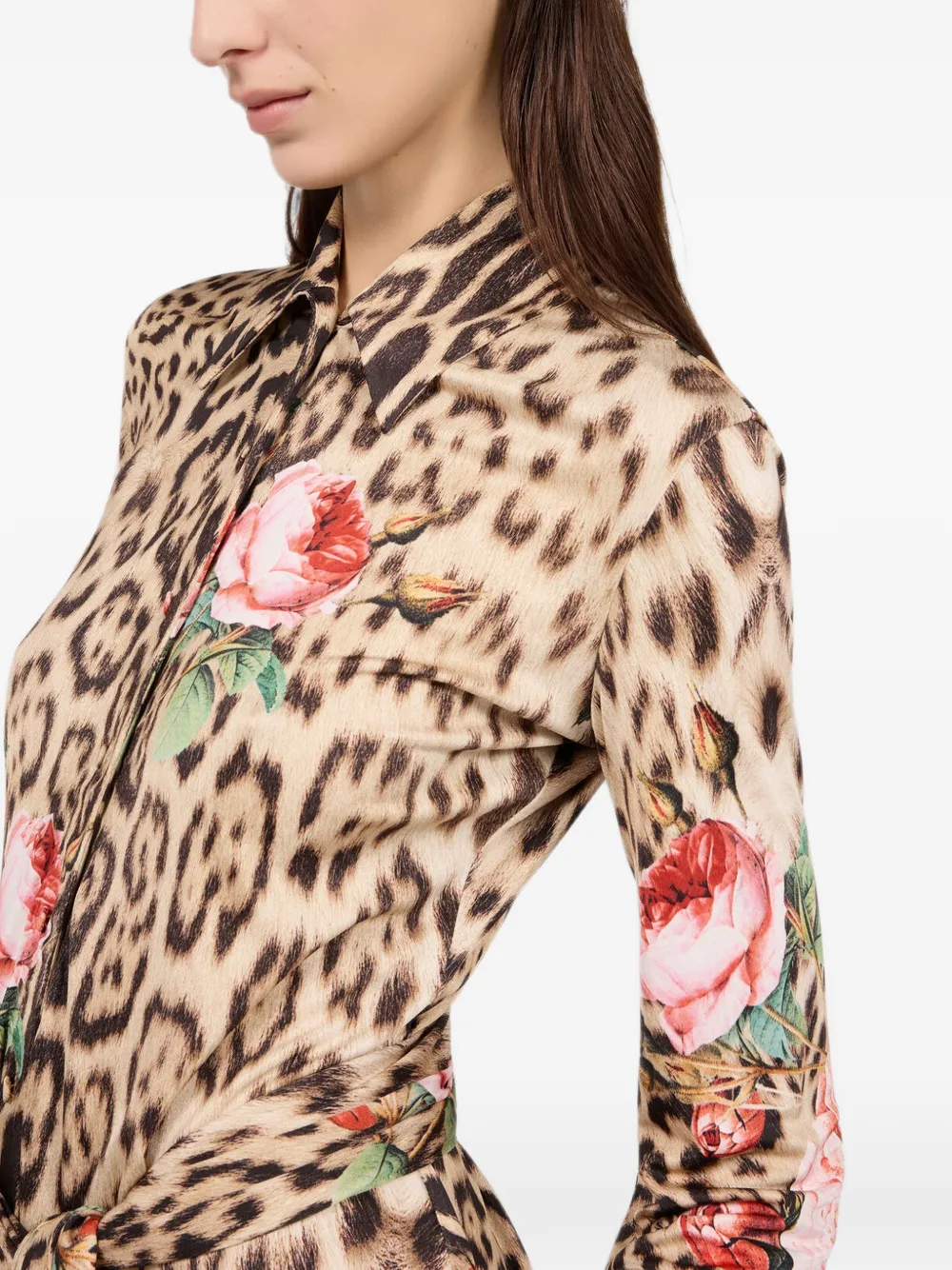Roberto Cavalli Mini-jurk met luipaard- en bloemenprint Beige