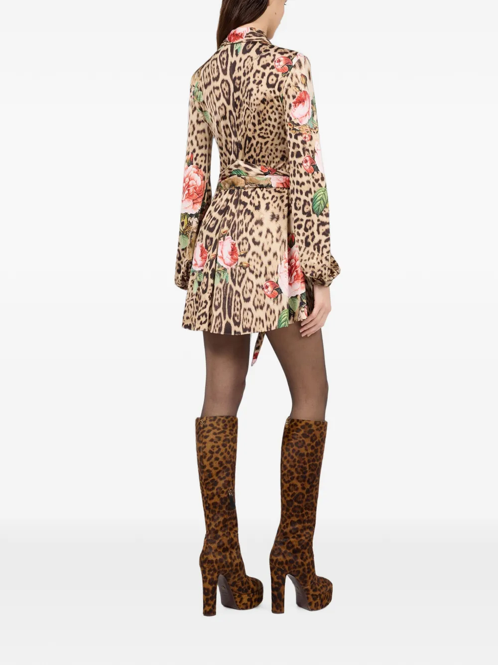 Roberto Cavalli Mini-jurk met luipaard- en bloemenprint Beige
