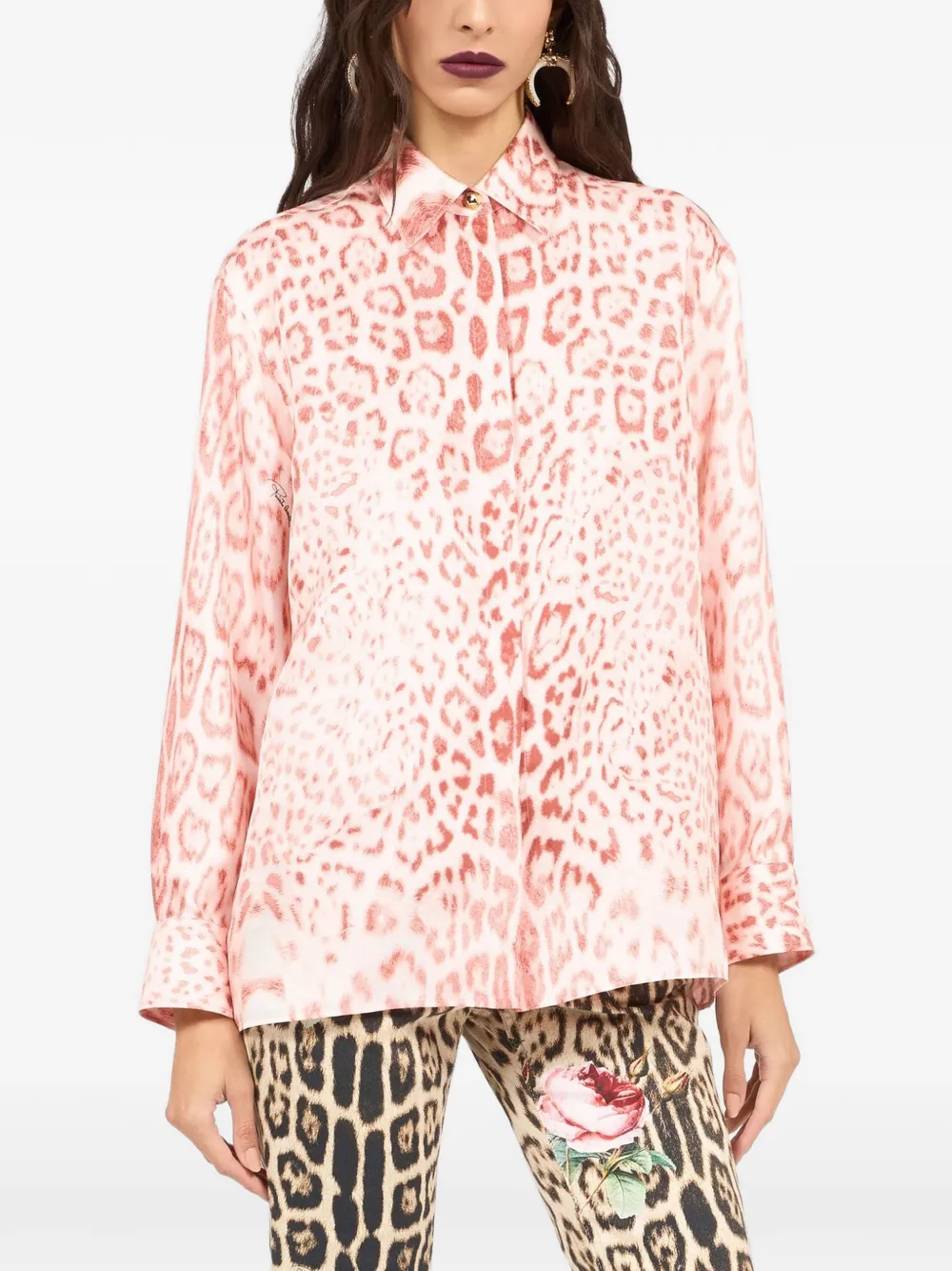 Roberto Cavalli Blouse met luipaardprint Roze