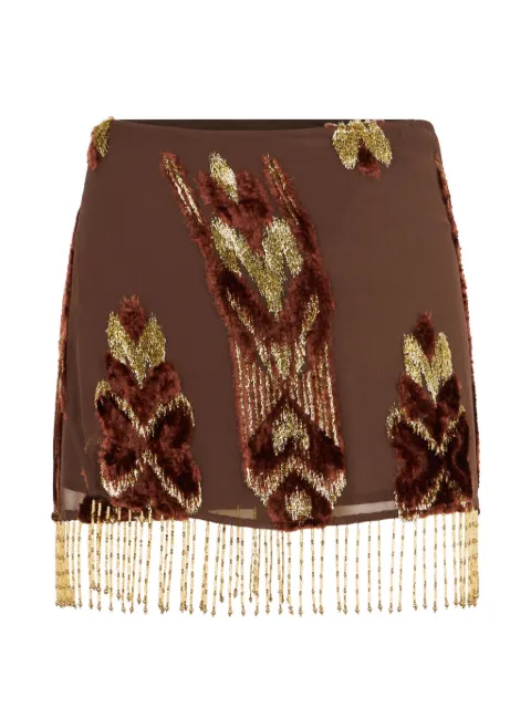 Roberto Cavalli bead-fringe devoré-velvet mini skirt