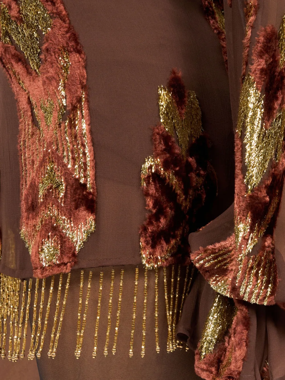 Roberto Cavalli Devoré fluwelen mini-rok met kralen en franje Bruin