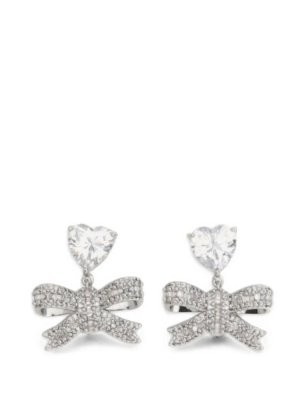 Self-Portrait crystal-heart bow-drop earrings - Argento