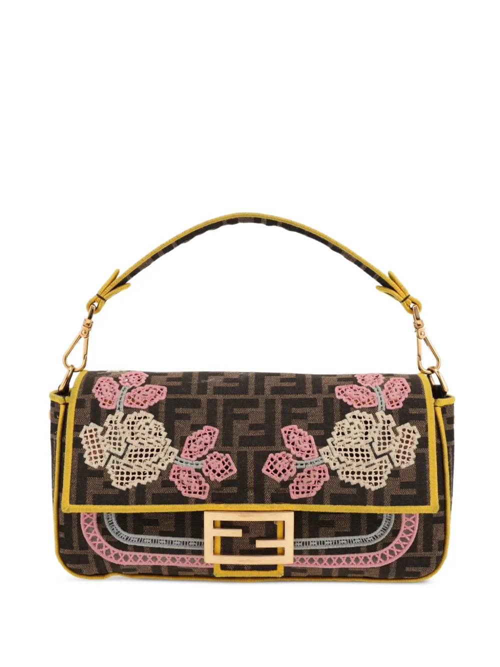 Fendi Pre-Owned 2020s Baguette floral-embroidery handbag - Marrone