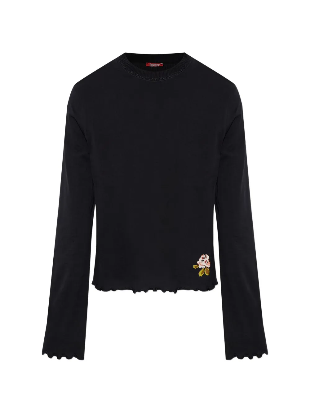 Diesel rose-print lettuce-trim pajamas - Schwarz