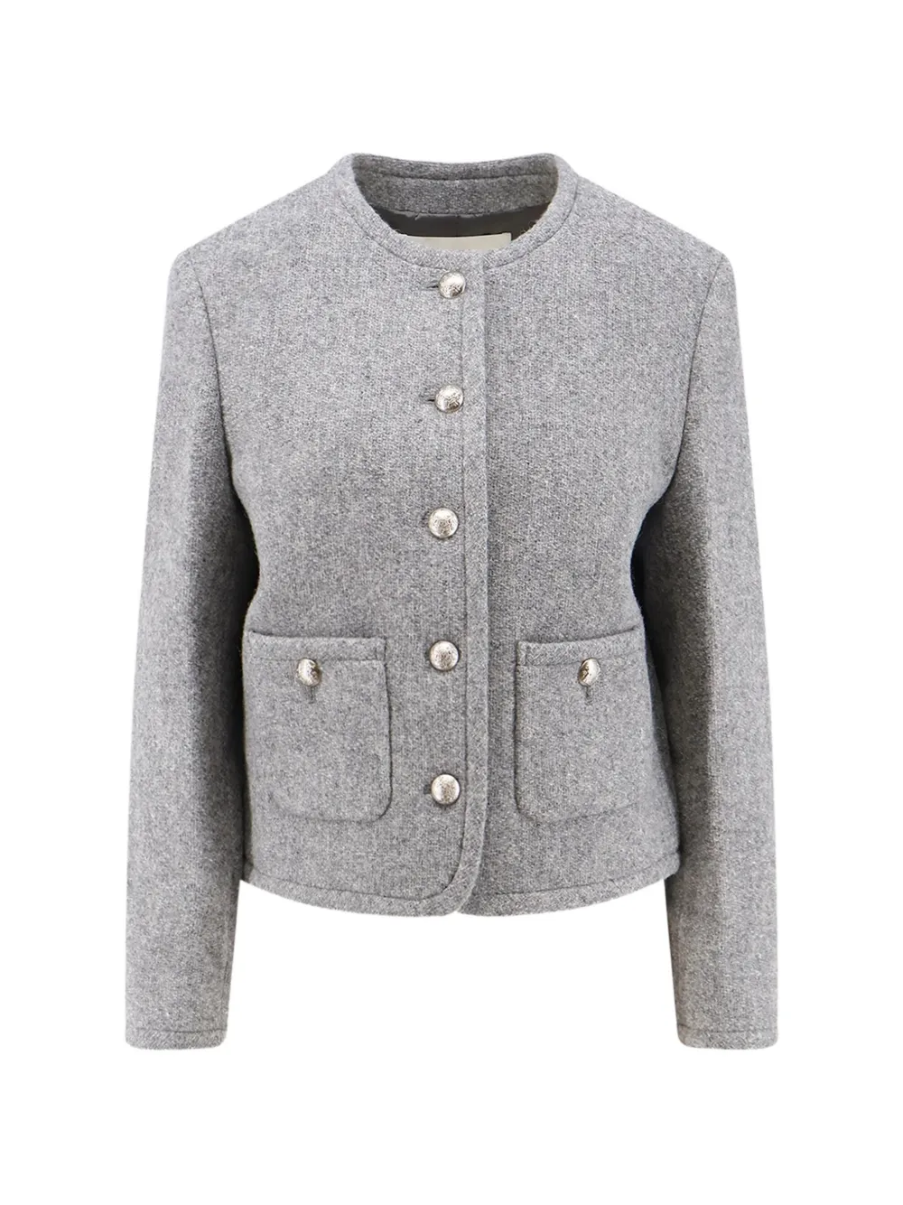 DUNST button-up collarless tweed jacket