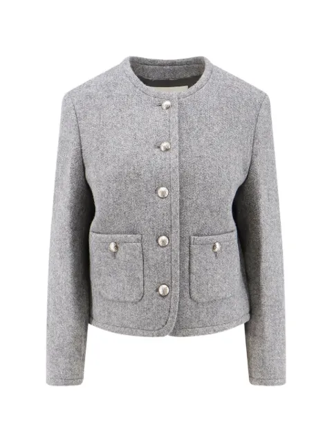 DUNST button-up collarless tweed jacket