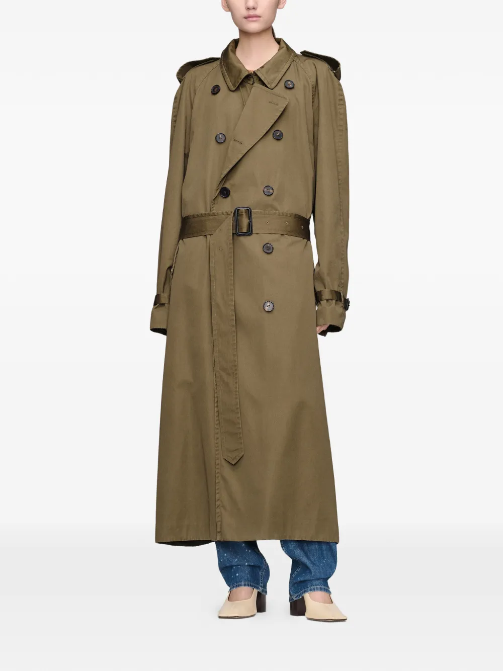 Maison Margiela Trenchcoat met dubbele rij knopen en omgeslagen kraag Groen