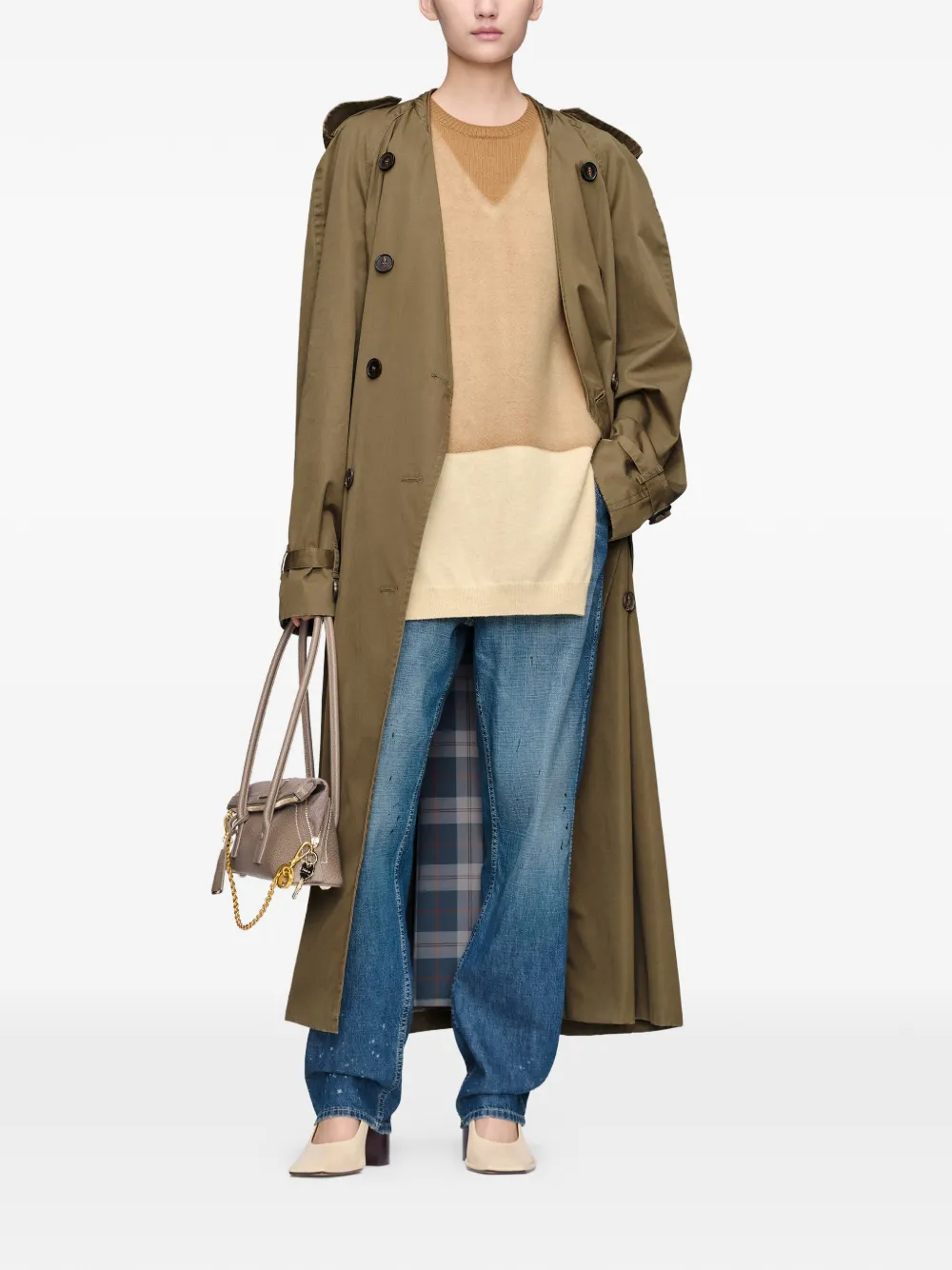 Maison Margiela Trenchcoat met dubbele rij knopen en omgeslagen kraag Groen