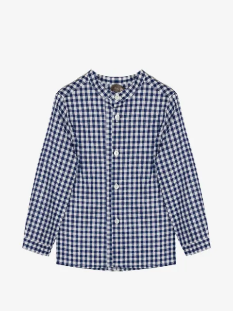 Little Bear camisa con motivo de cuadros y cuello mao