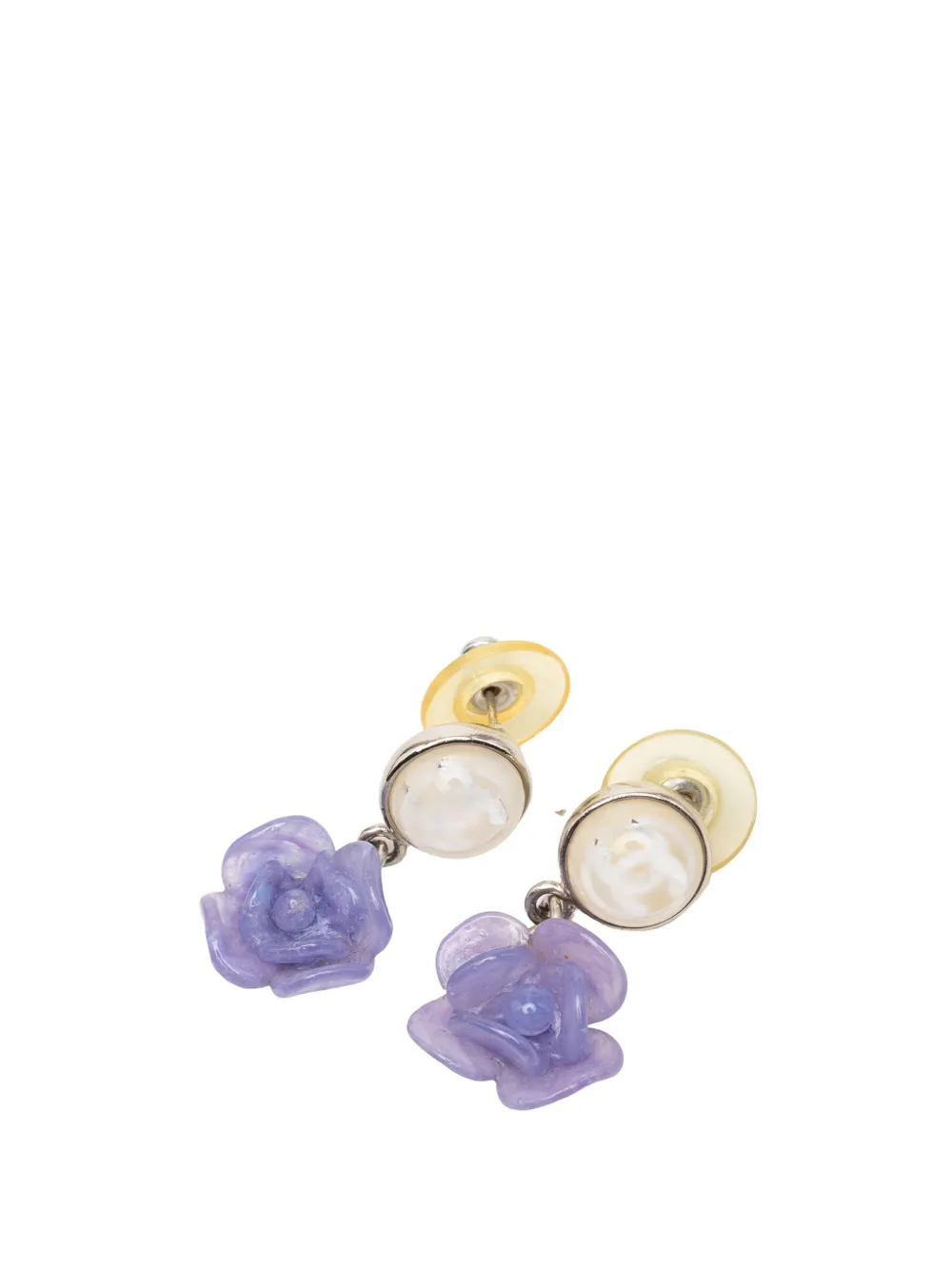 CHANEL Pre-Owned 2001 CC Brass and Resin Camellia Drop Push Back Earrings costume earrings - Viola