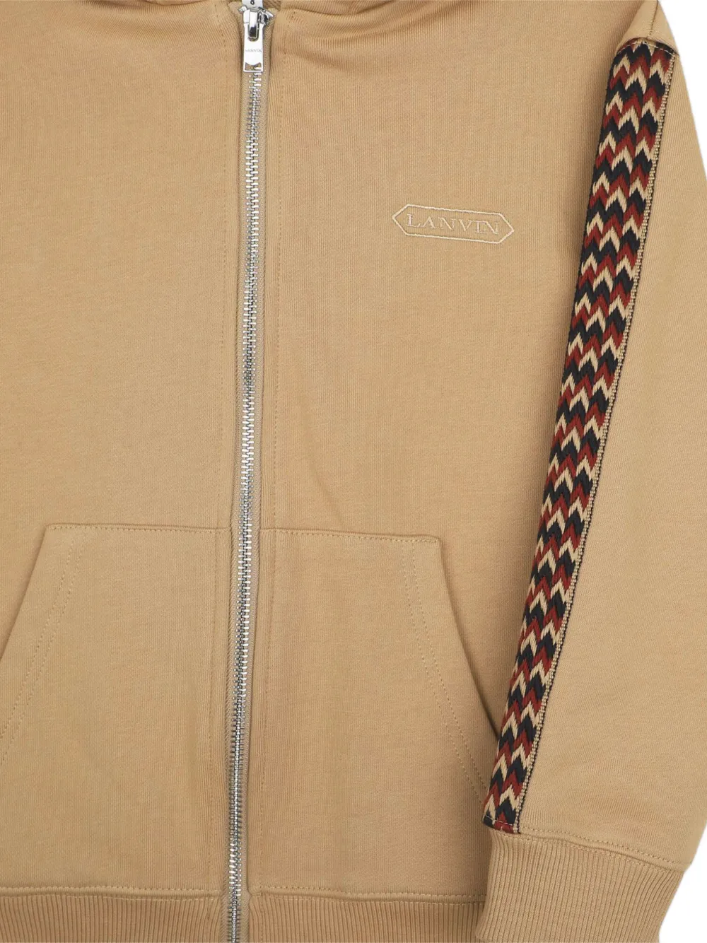 Lanvin Enfant Hoodie met chevron streep en rits Beige