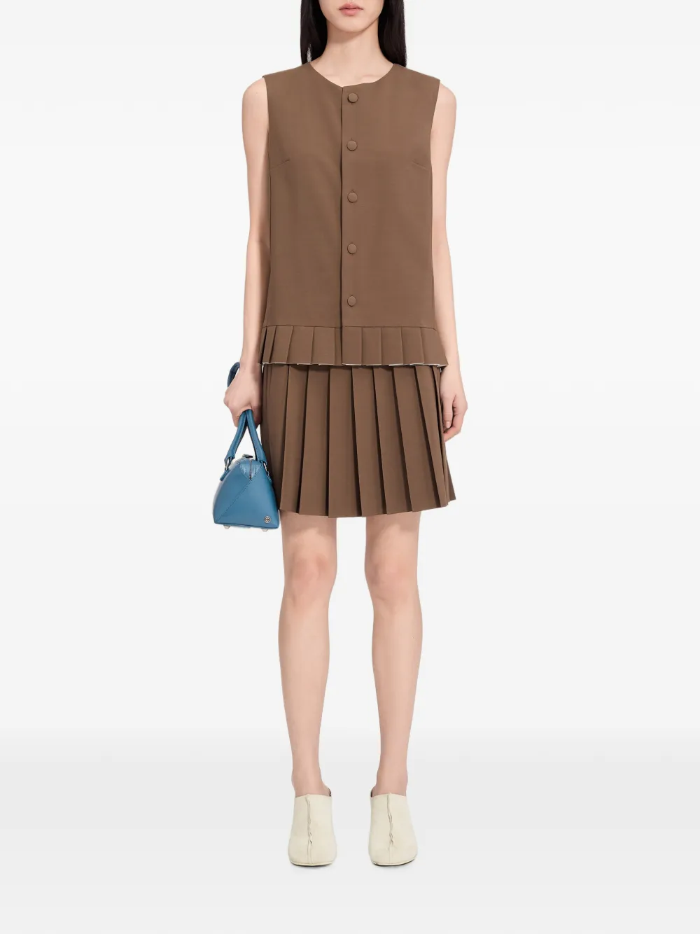 MM6 Maison Margiela Mouwloze top van wolblend met plooien Bruin