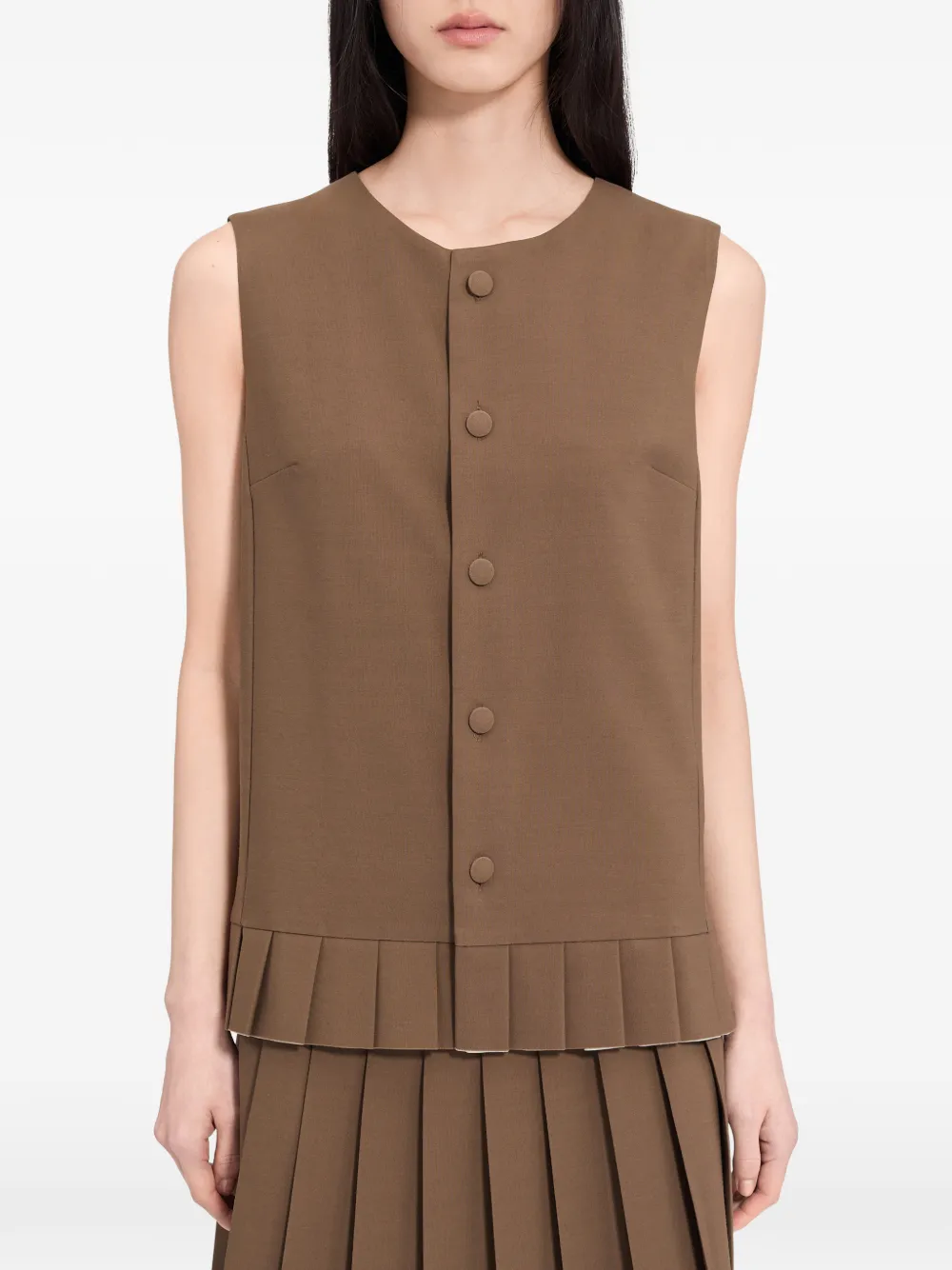 MM6 Maison Margiela Mouwloze top van wolblend met plooien Bruin