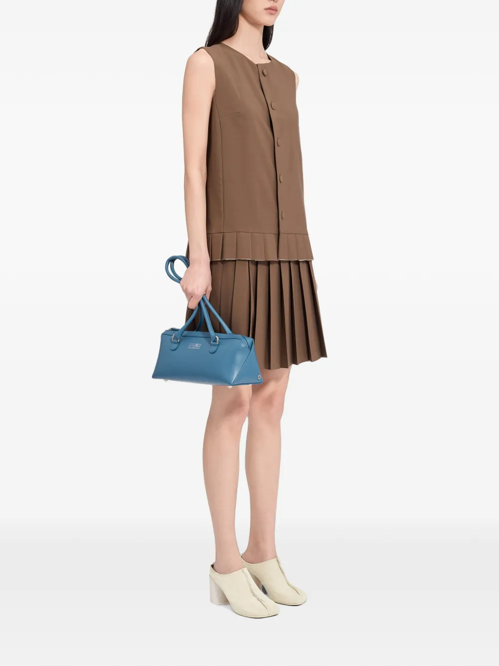 MM6 Maison Margiela Mouwloze top van wolblend met plooien Bruin