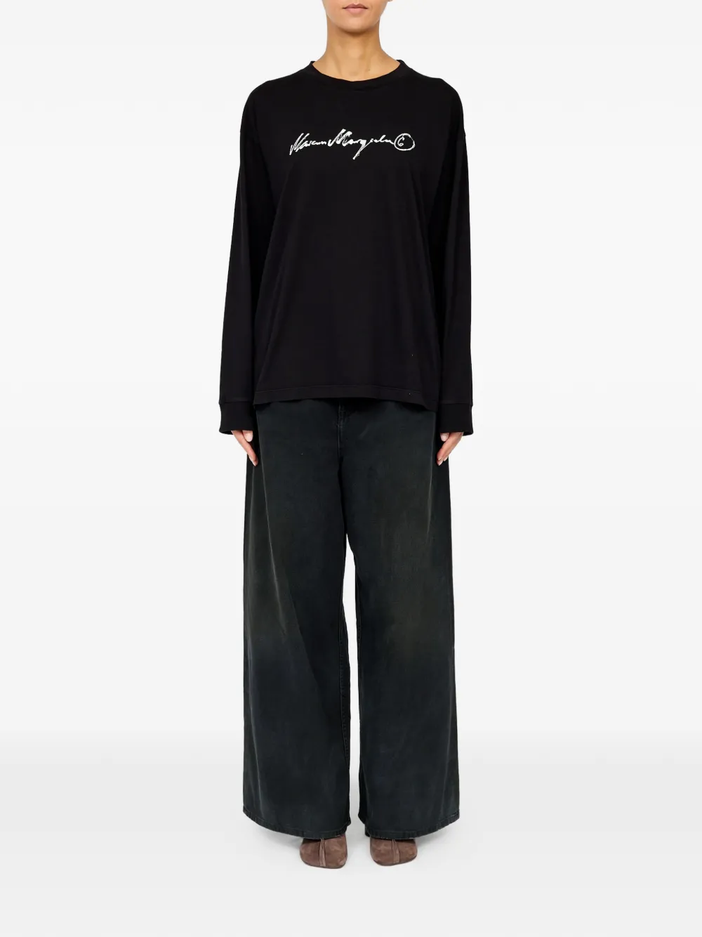 MM6 Maison Margiela T-shirt met print en lange mouwen Zwart