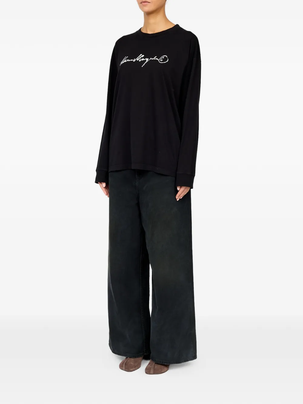 MM6 Maison Margiela T-shirt met print en lange mouwen Zwart