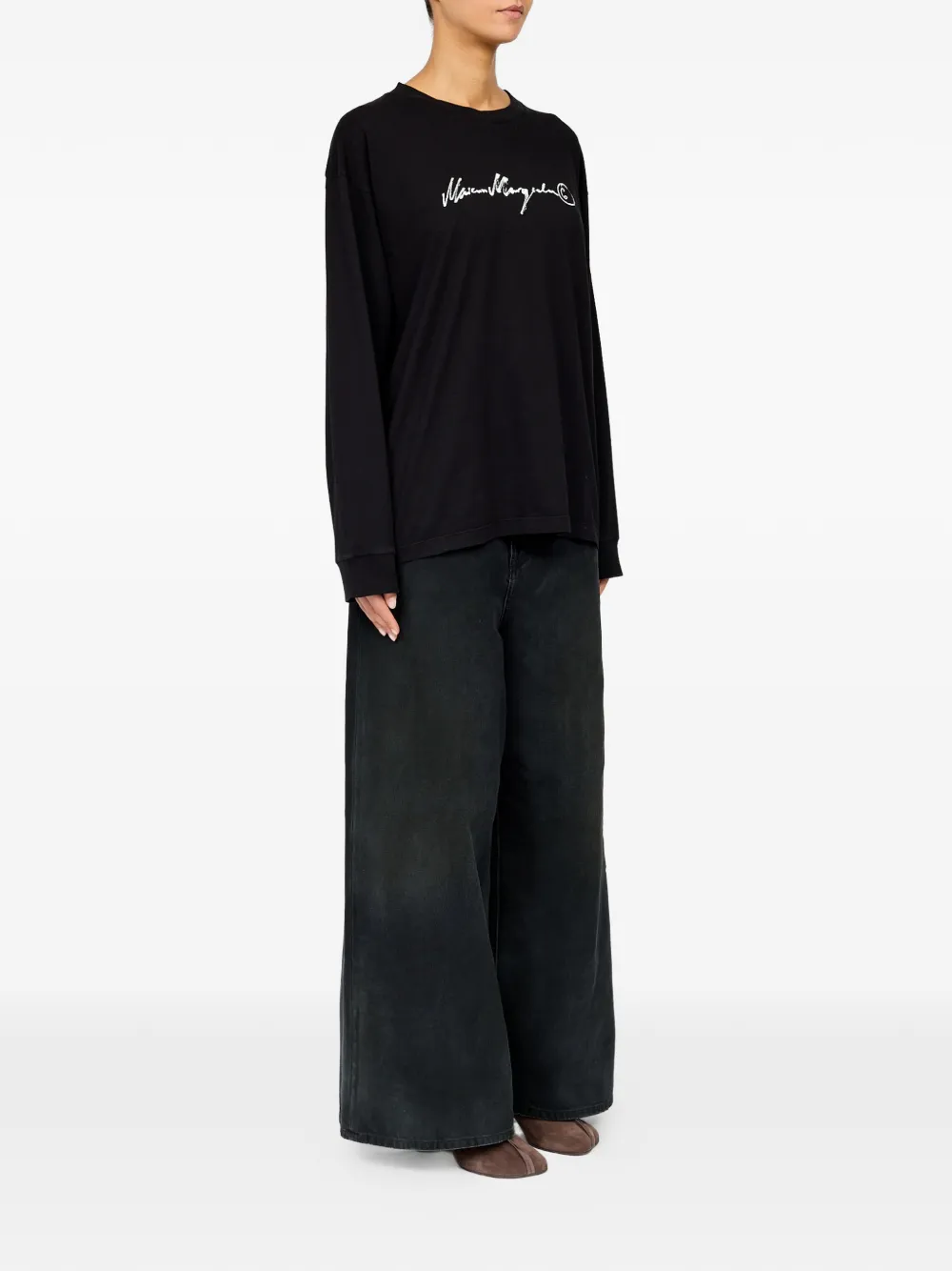 MM6 Maison Margiela T-shirt met print en lange mouwen Zwart